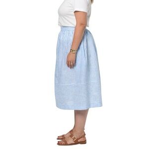 White Blue Striped Midi Skirt - Classic Summer Style